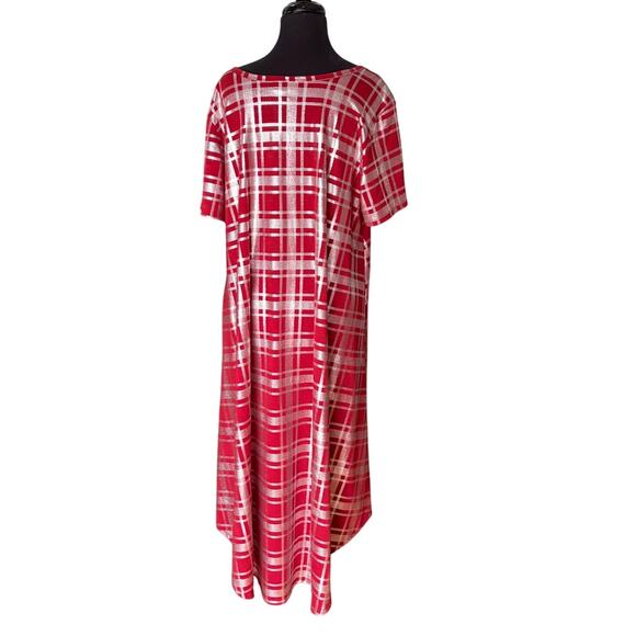 LuLaRoe Julia Dress 3XL Red Silver Plaid Stretch Knit - Picture 3 of 12